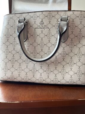Nanette Lepore Gray Logo-Print Structured Satchel